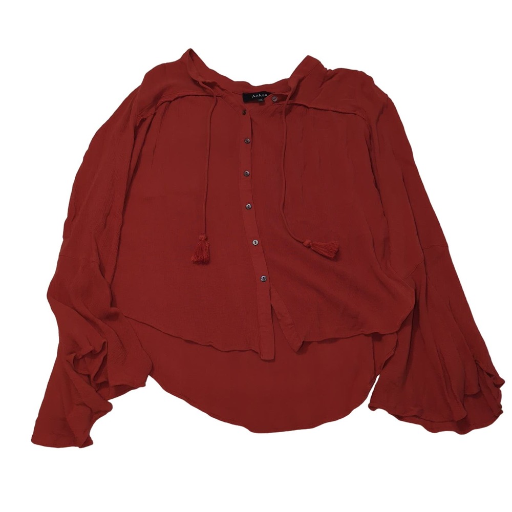EUC AaKaa‎ Blouse Red Rayon Womens M